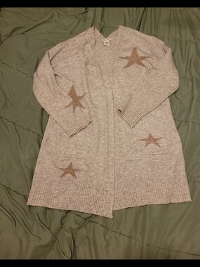Sweet Romeo Gray Cardigan with Brown Star Accents Sz L